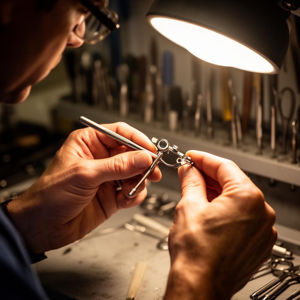 Master craftsman polishing an ophthalmic instrument